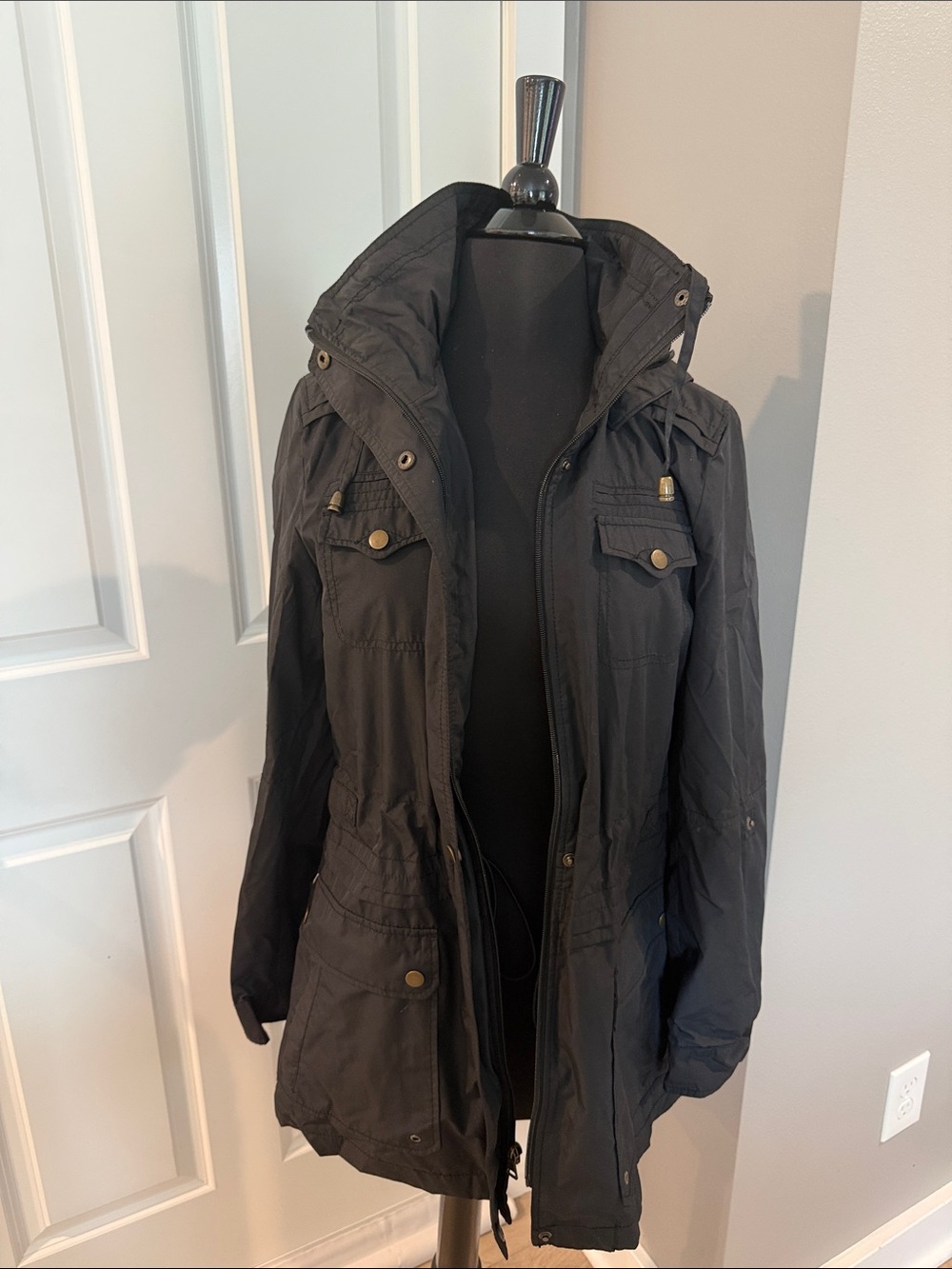 Black Women's Hooded Rain Utility Jacket